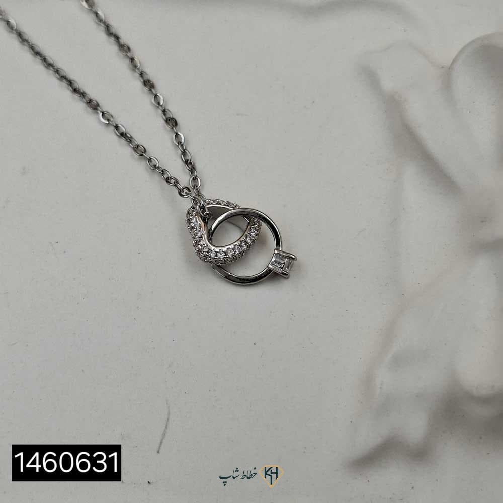 گردنبند مینیمال نگین دار (قلب و حلقه نگین اتمی) — تصویر ۲