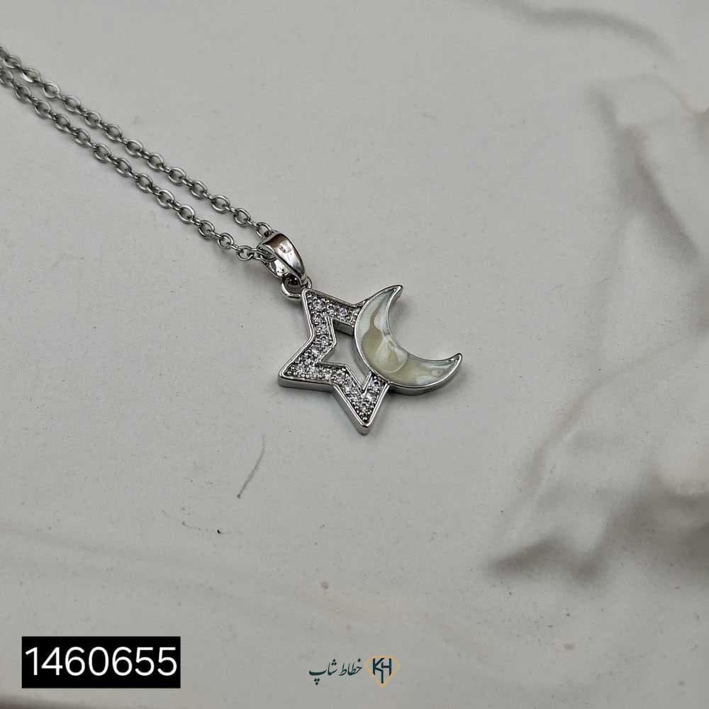 گردنبند مینیمال نگین دار (ماه میناسفیدستاره اتمی) — تصویر ۲