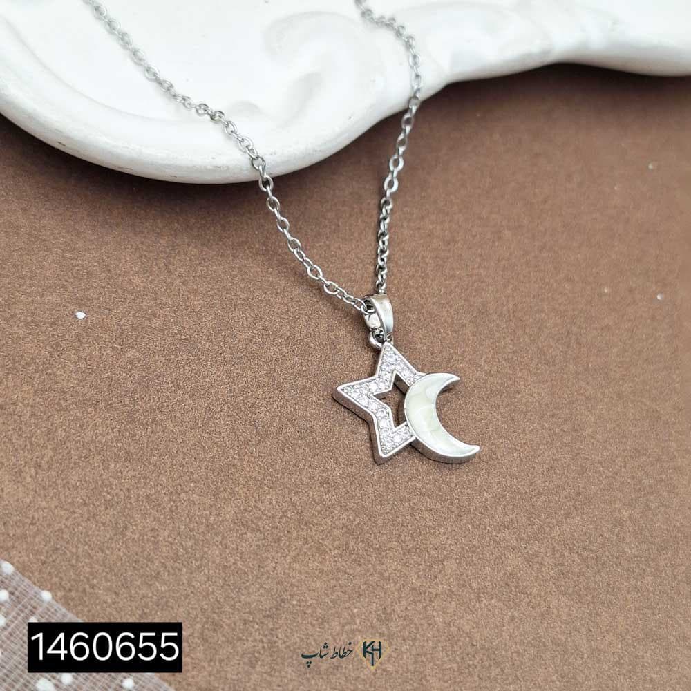 گردنبند مینیمال نگین دار (ماه میناسفیدستاره اتمی)