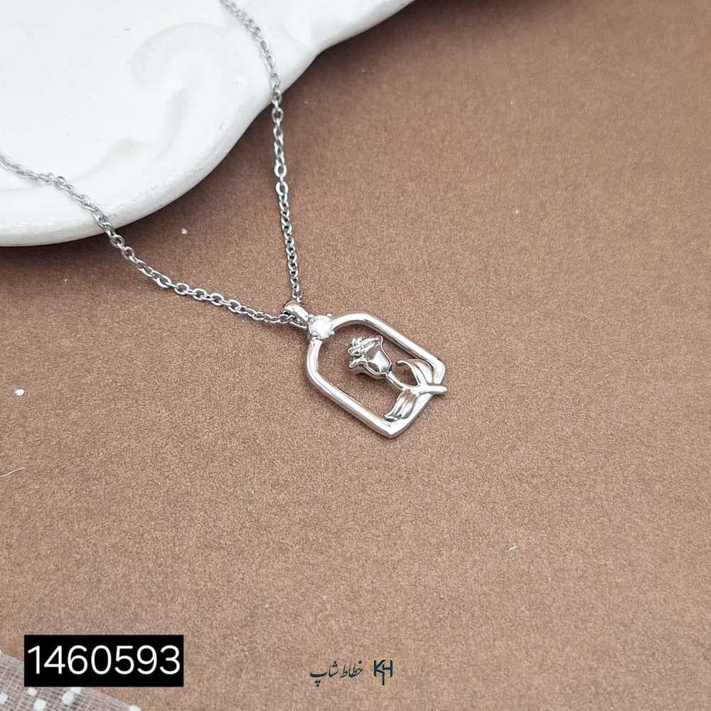 گردنبند مینیمال نگین دار سفید(گل رزتوقاب)