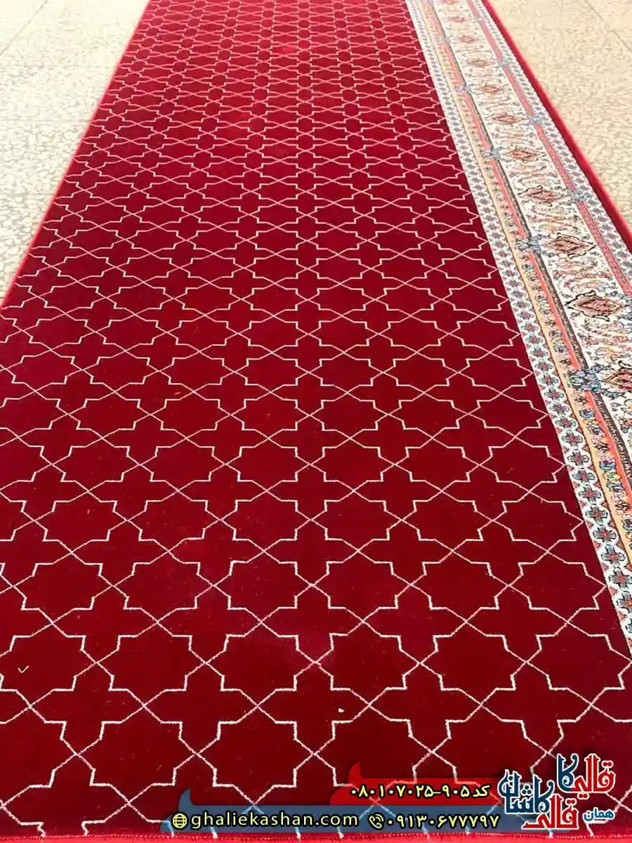 سجاده فرش نماز و مسجد کاشان 700 شانه طرح تشریفات زمینه قرمز روناسی — تصویر ۲