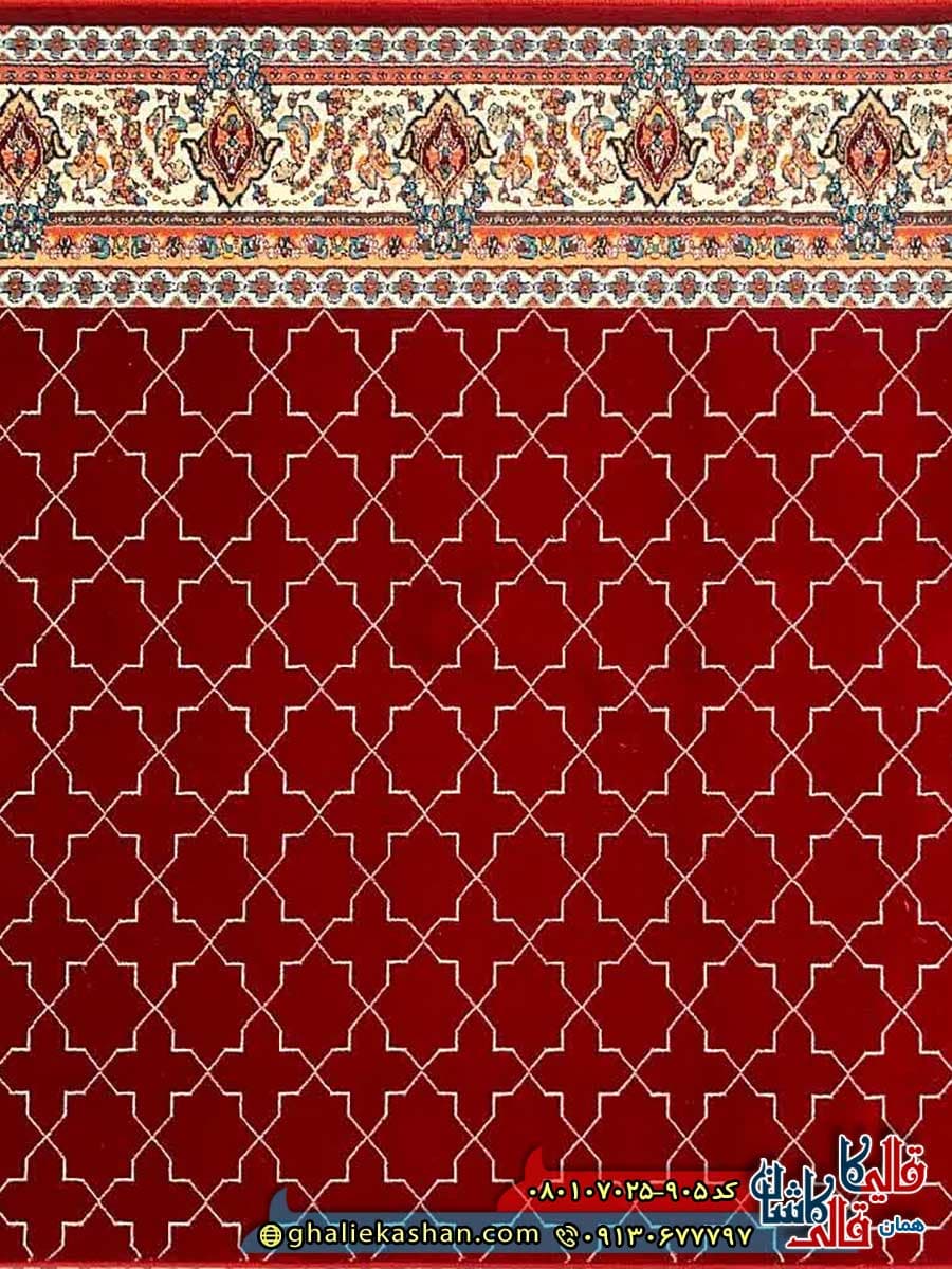 سجاده فرش نماز و مسجد کاشان 700 شانه طرح تشریفات زمینه قرمز روناسی