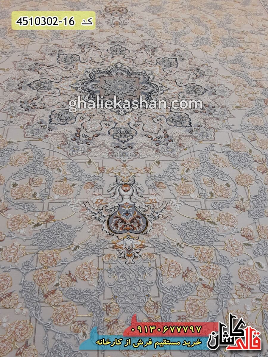 فرش 1000 شانه طرح دلوان زمینه فیلی کاشان – گل برجسته — تصویر ۳