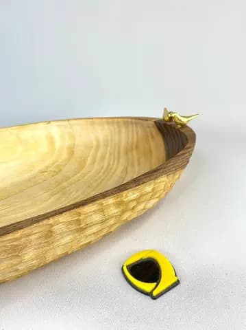 ظرف میوه خوری چوبی پشت تراش بیضی بزرگ — تصویر ۳