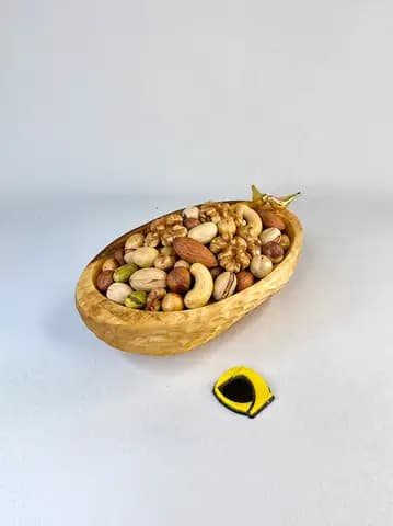 ظرف میوه خوری چوبی پشت تراش بیضی کوچک