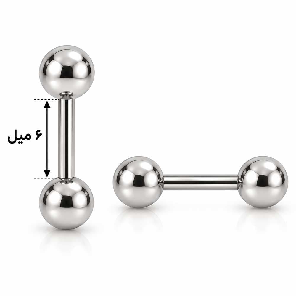 پیرسینگ بیسیک گوش دو سر گوی نقره‌ای استیل کد EP-023