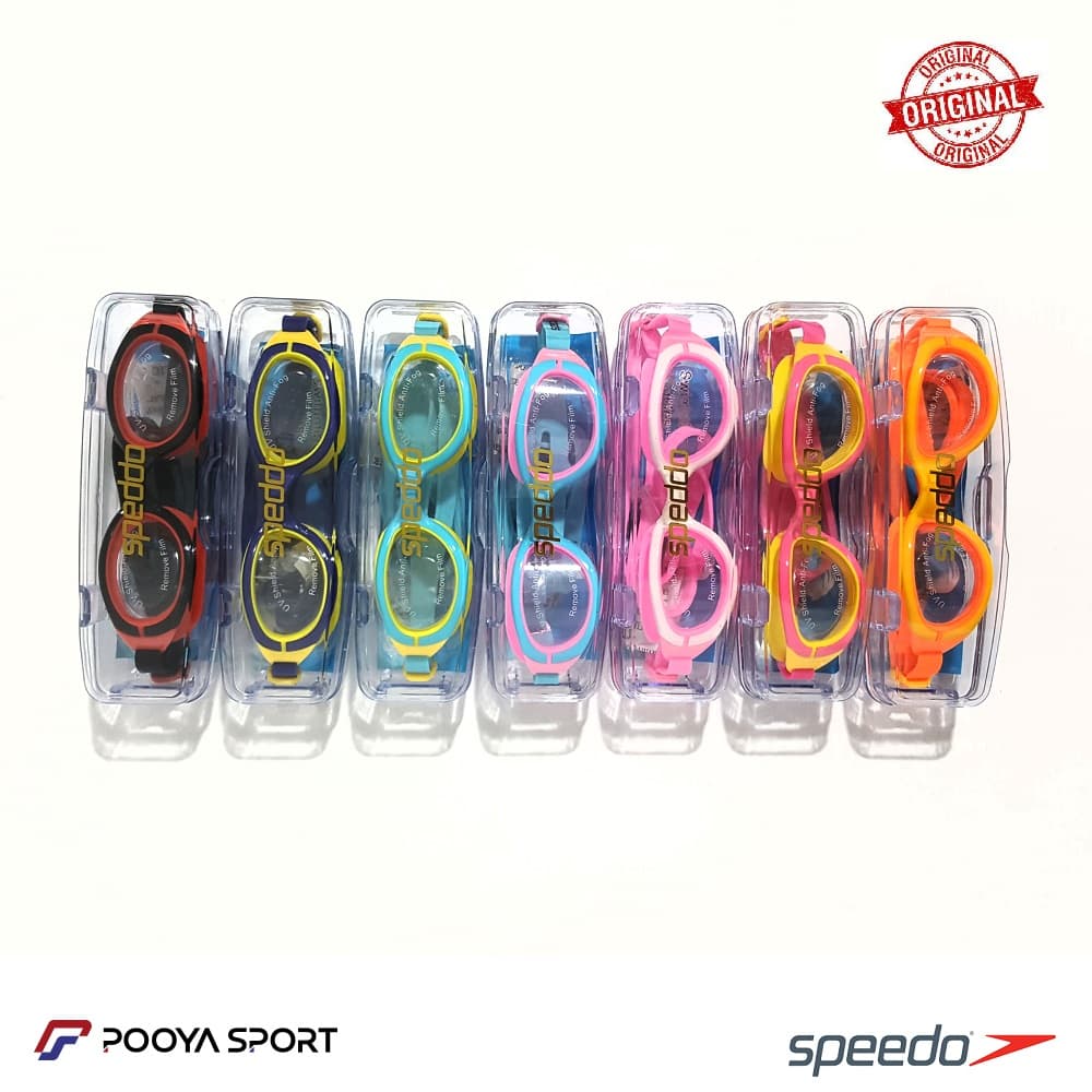 عینک شنا بچه گانه ژله ای رنگی اسپیدو Speedo قرمز- مشکی — تصویر ۷
