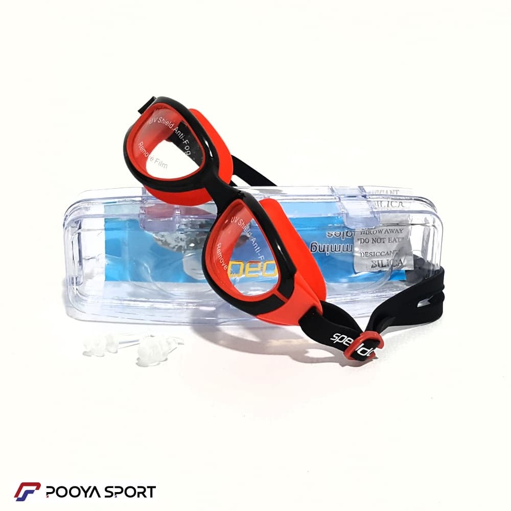 عینک شنا بچه گانه ژله ای رنگی اسپیدو Speedo قرمز- مشکی — تصویر ۳