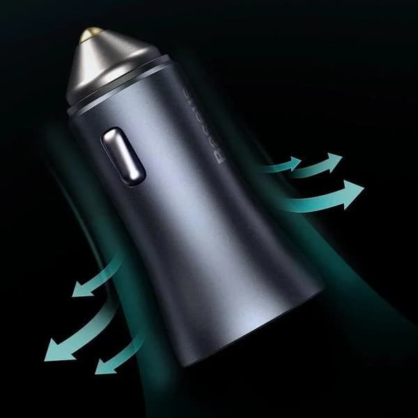 شارژر فندکی باسئوس مدل tzccjd-0g به همراه کابل تبدیل USB-C — تصویر ۲
