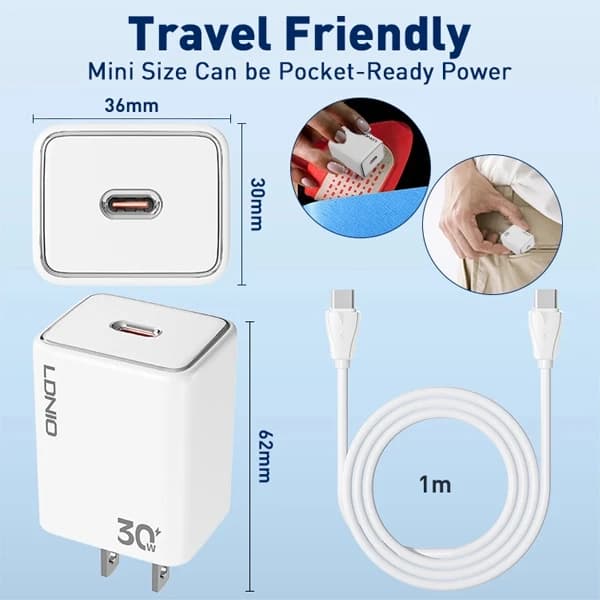 آداپتور 30w برند LDNIO مدل A1508C به همراه کابل TYPEC — تصویر ۶