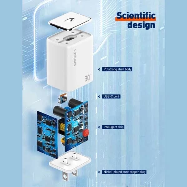 آداپتور 30w برند LDNIO مدل A1508C به همراه کابل TYPEC — تصویر ۲