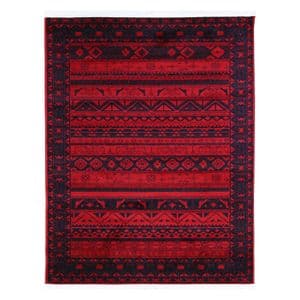 فرش ماشینی 400 شانه دنیای فرش زمینه سرمه‌ای حاشیه قرمز مدل ارس کد 550
