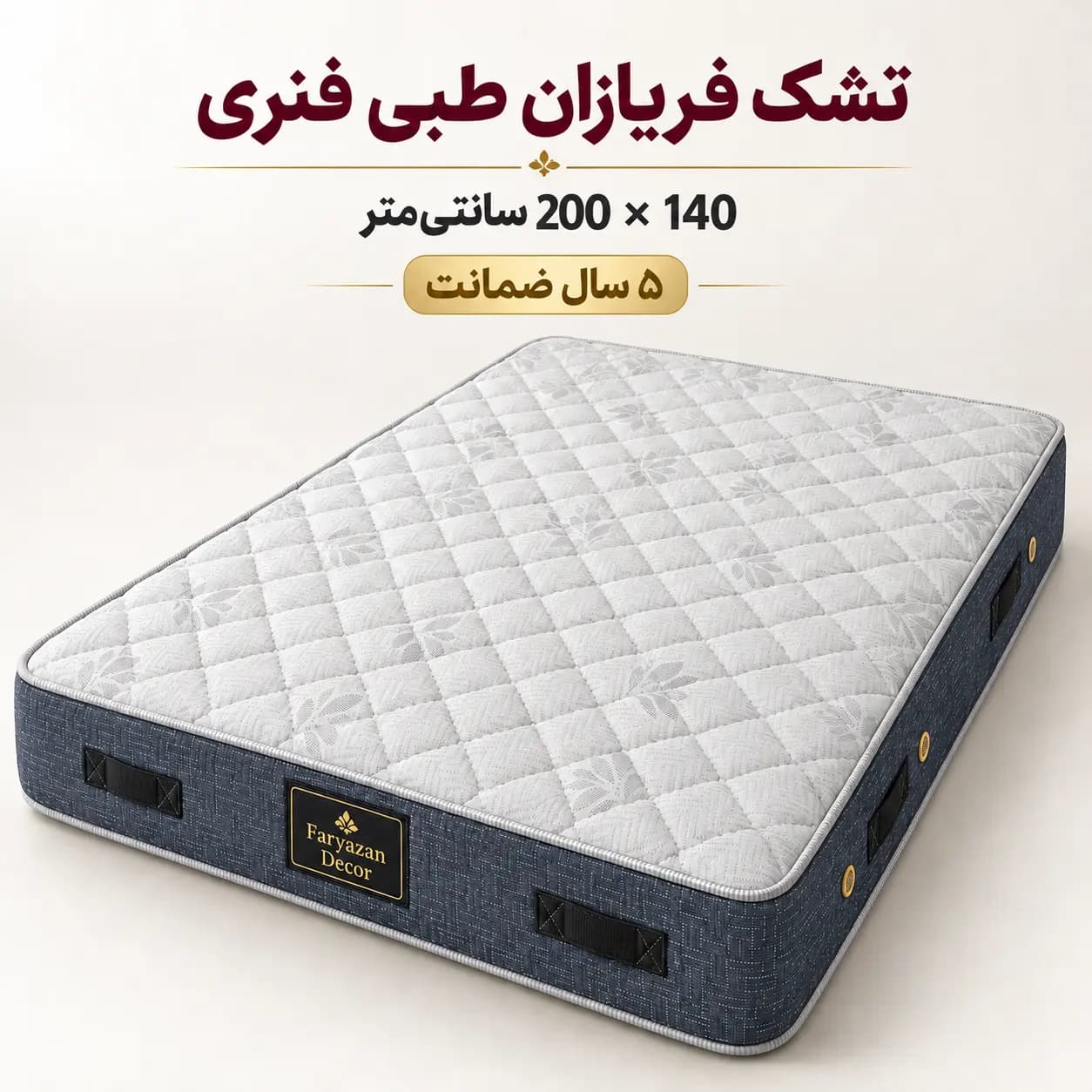 تشک طبی فنری بدون پد فریازان سایز ۱۴۰×۲۰۰ با ضمانت ۵ ساله