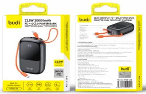 پاوربانک بودی PD و فست 20000mAh 22.5W با نمایشگر درصد شارژ و دو کابل متصل مدل PB812B با گارانتی 18 ماهه (6 ماه تعویض) — تصویر ۲