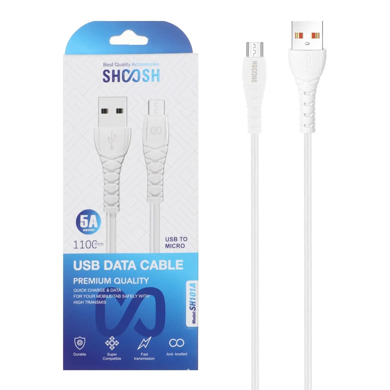 کابل شارژ 1.1 متری فست اندروید Shoosh مدل SH101A – سفید – SMO