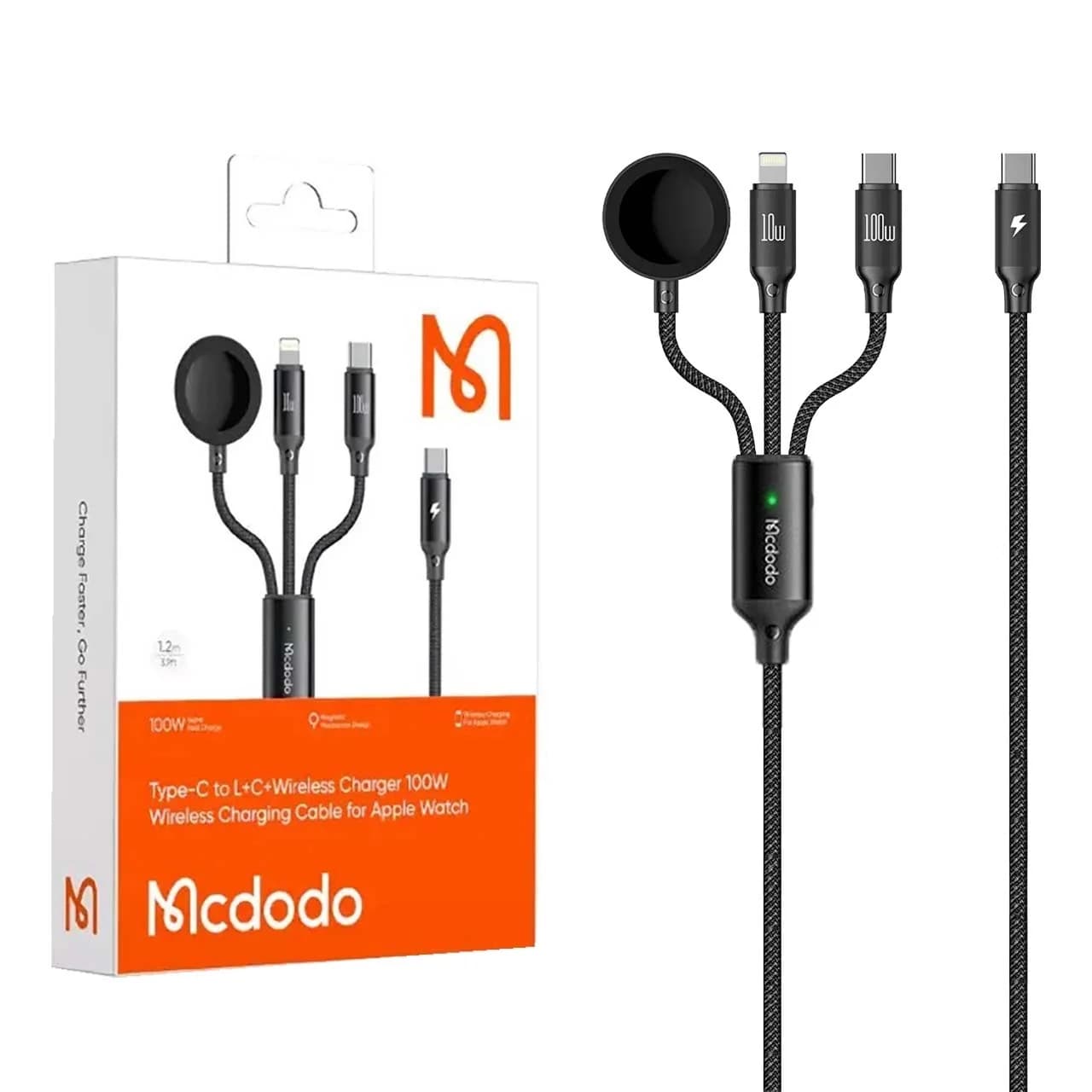 کابل شارژ سه کاره 1.2 متری فست و شارژر وایرلس Mcdodo مدل CA-494 100W – مشکی (گارانتی متین)