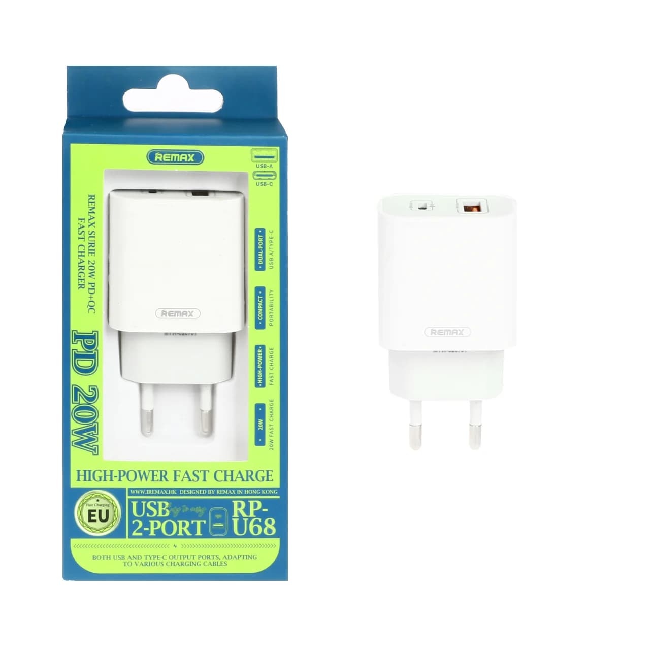 شارژر دیواری فست و PD دو پورت Remax مدل RP-U68 20W – سفید