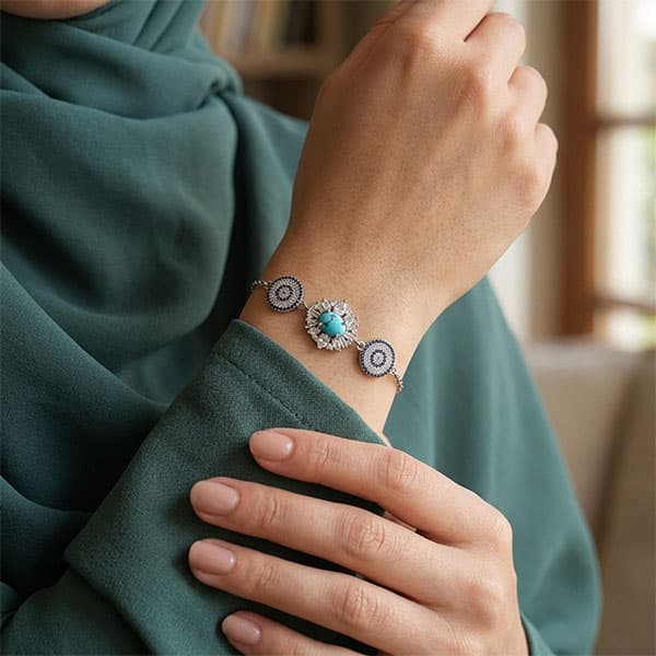 دستبند فیروزه نیشابوری نقره زنانه طرح ستاره — تصویر ۵