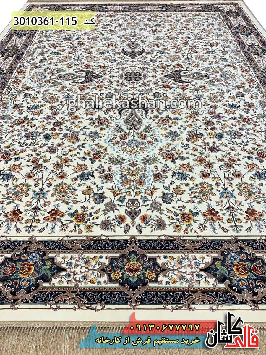 فرش 1200 شانه طرح کیمیا زمینه کرم کاشان — تصویر ۲
