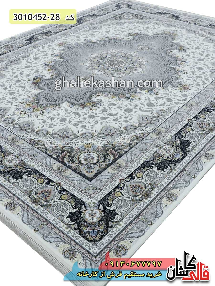 فرش 1500 شانه طرح سپنتا زمینه کرم کاشان – گل برجسته