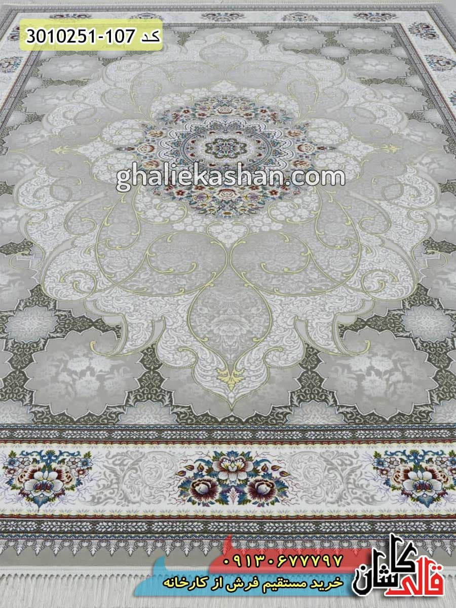 فرش 700 شانه طرح چکاوک زمینه ترمه ای کاشان — تصویر ۲