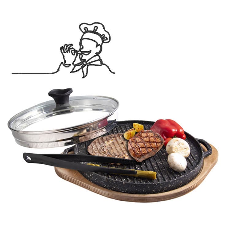 تابه گریل چدن گرد کوچک با چوب درب دار یونیک(3)/6005