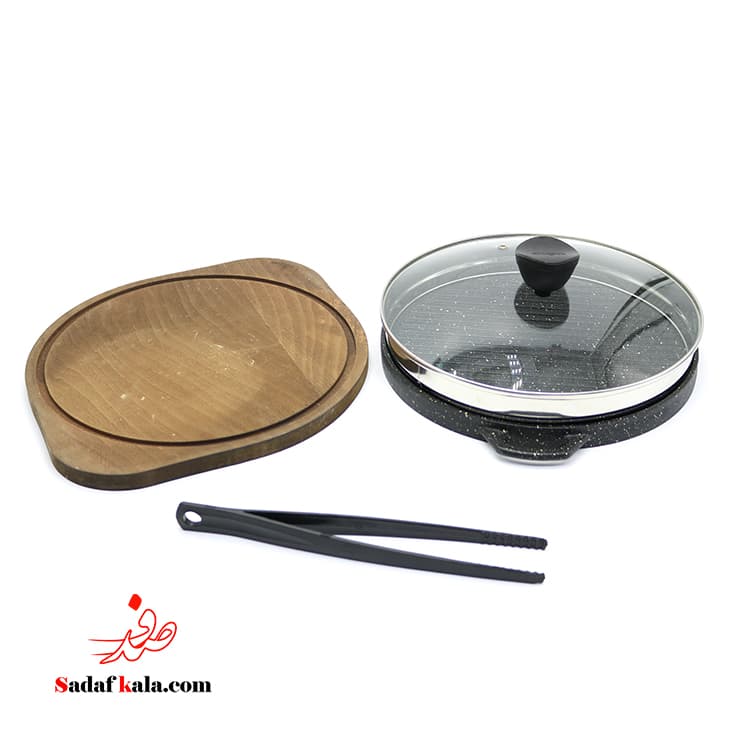 تابه گریل چدن گرد بزرگ درب دار با چوب یونیک(3)/6001 — تصویر ۷