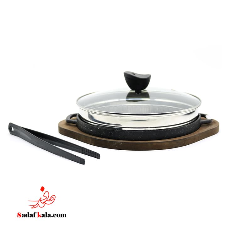 تابه گریل چدن گرد بزرگ درب دار با چوب یونیک(3)/6001 — تصویر ۵