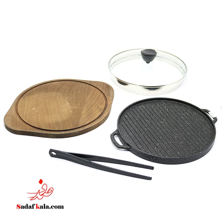 تابه گریل چدن گرد بزرگ درب دار با چوب یونیک(3)/6001 — تصویر ۳