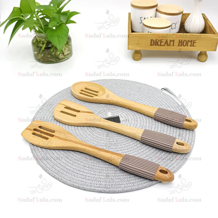 کفگیر ملاقه تک چوبی دسته سیلیکونی جور یونیک(60)/1110
