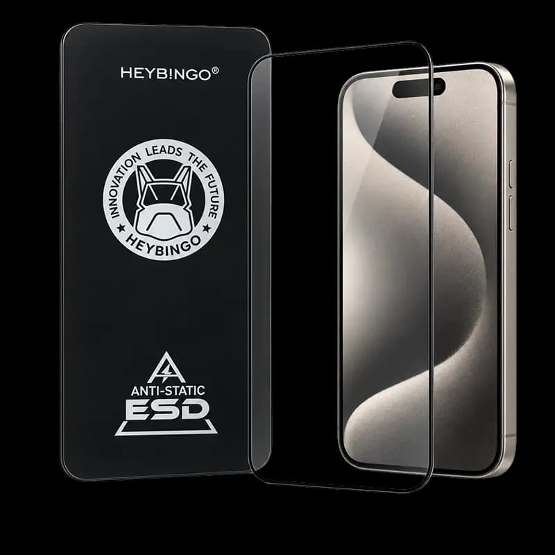 گلس آیفون 15 پرو HEYBINGO آنتی‌استاتیک – گلس شیشه ای iPhone 15 pro