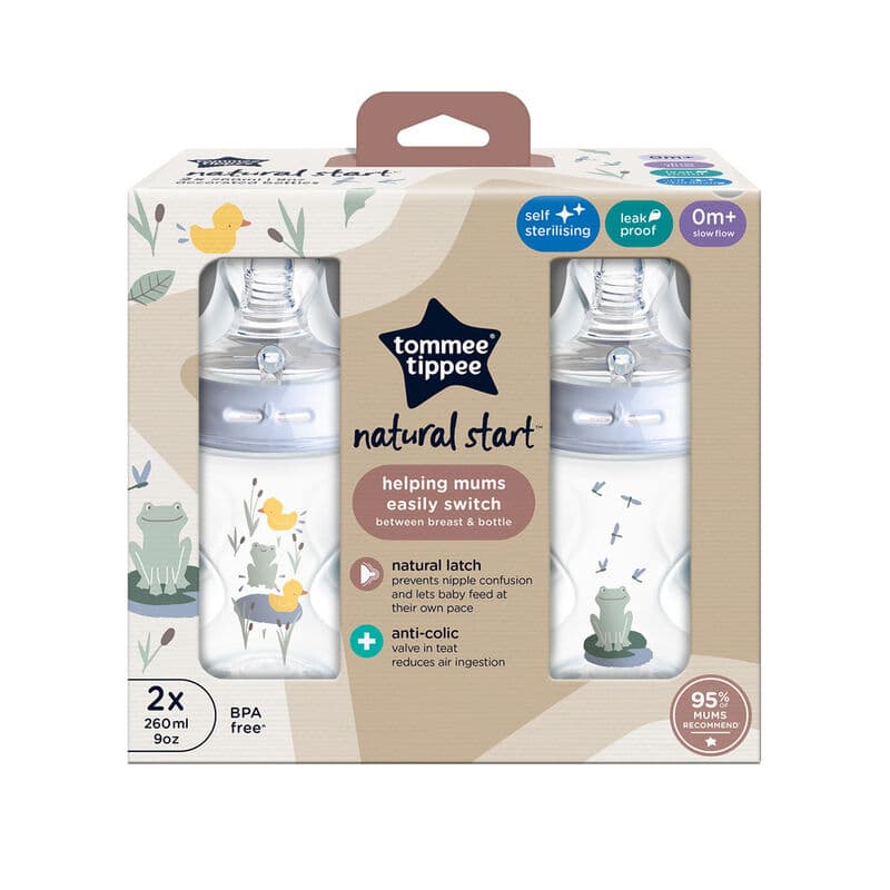 شیشه شیر تامی تیپی 260میل مدل Natural Start آبی پک 2عددی