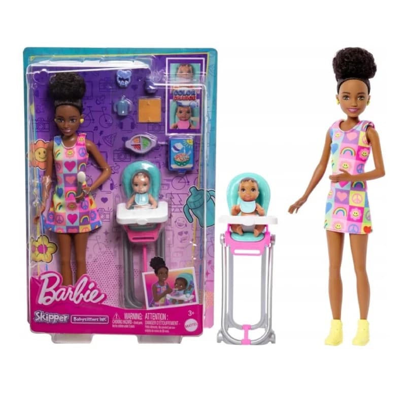 عروسک باربی سیاه پوست مدل barbie baby sitter doll کد htk34