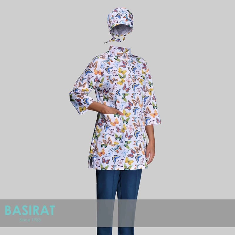 اسکراب پزشکی یقه دار طرح پروانه زنانه (تک)