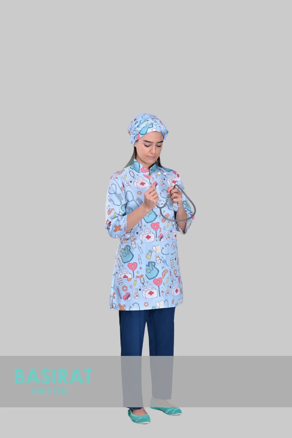 اسکراب پزشکی یقه دار طرح چسب زخم زنانه (تک)