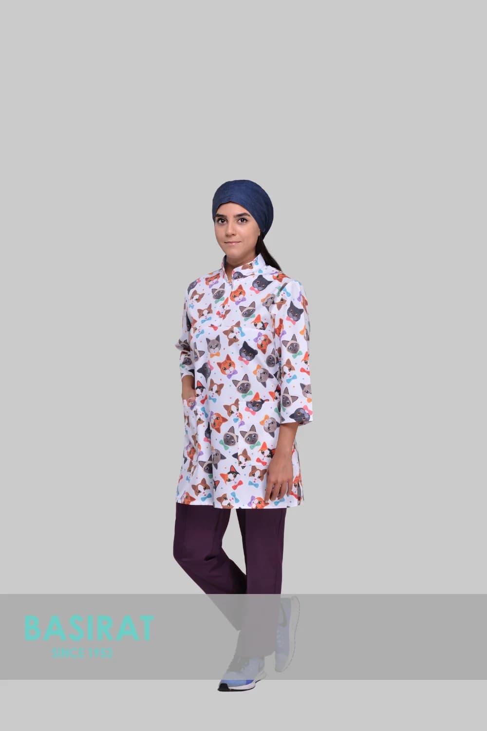 اسکراب پزشکی یقه دار طرح گربه زنانه (تک)