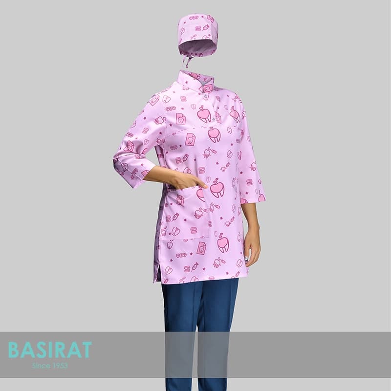 اسکراب پزشکی یقه دار طرح دندان صورتی زنانه (تک)