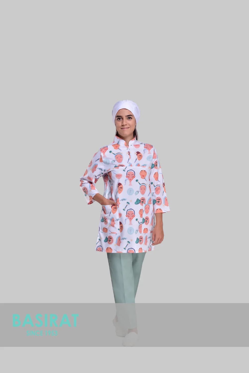 اسکراب پزشکی یقه دار طرح زیبایی سفید زنانه (تک)