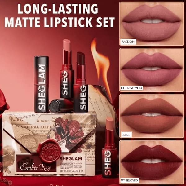 ست هدیه رژ لب جامد مات شیگلم مدل Ember Rose با ماندگاری بالا — تصویر ۵