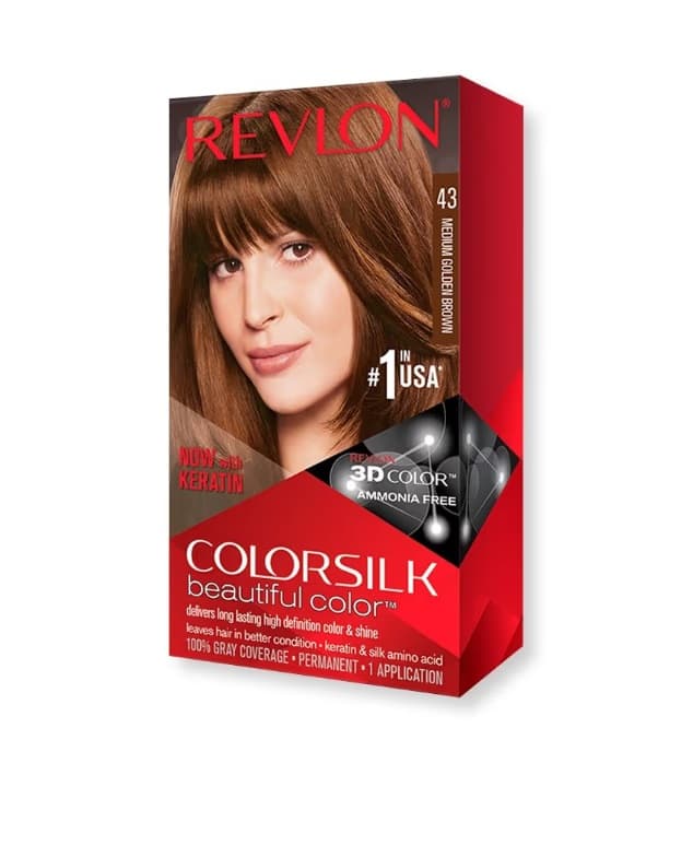کیت رنگ موی بدون امونیاک رولون شماره 43 قهوه ای متوسط طلایی Revlon Colorsilk