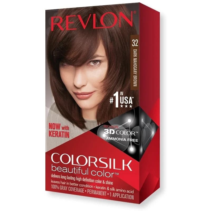 کیت رنگ موی بدون امونیاک رولون شماره 32 قهوه ای ماهاگونی تیره Revlon Colorsilk