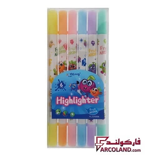 ماژیک هایلایت طرح مدادی دو سر بسته 6 رنگ کد YL225008 | علامت گذار