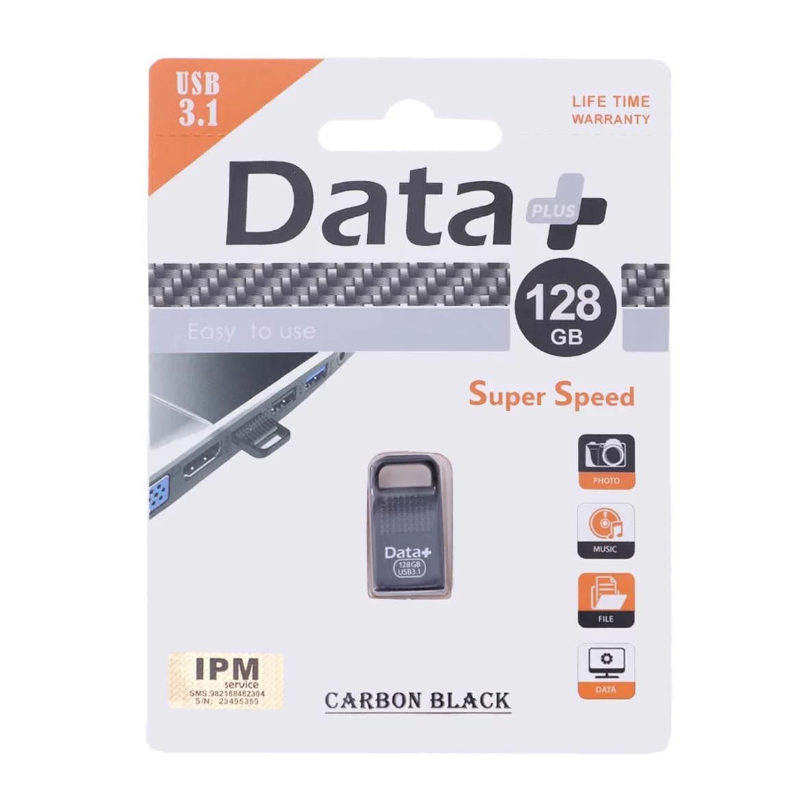 Data Plus Carbon Black USB3.1 Flash Memory-128GB-مشکی (گارانتی مادام العمر IPM) — تصویر ۲
