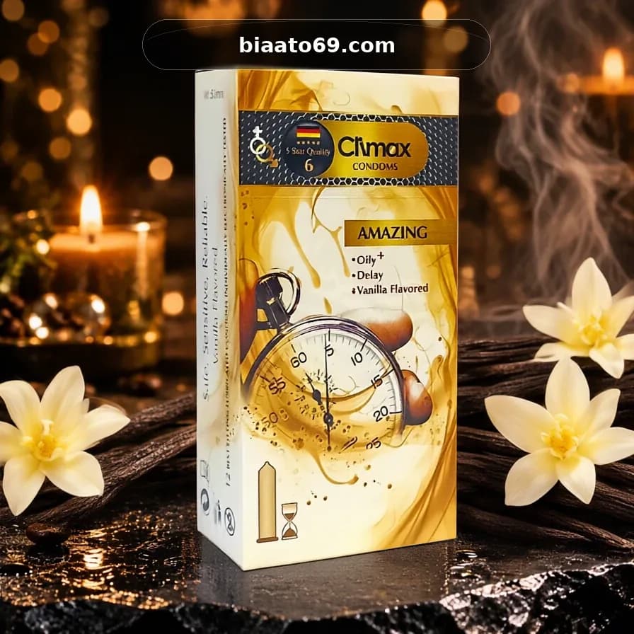 کاندوم کلایمکس مدل Amazing با رایحه وانیل و لوبریکانت بسته ۱۲ عددی (تاخیری و روان‌کننده)