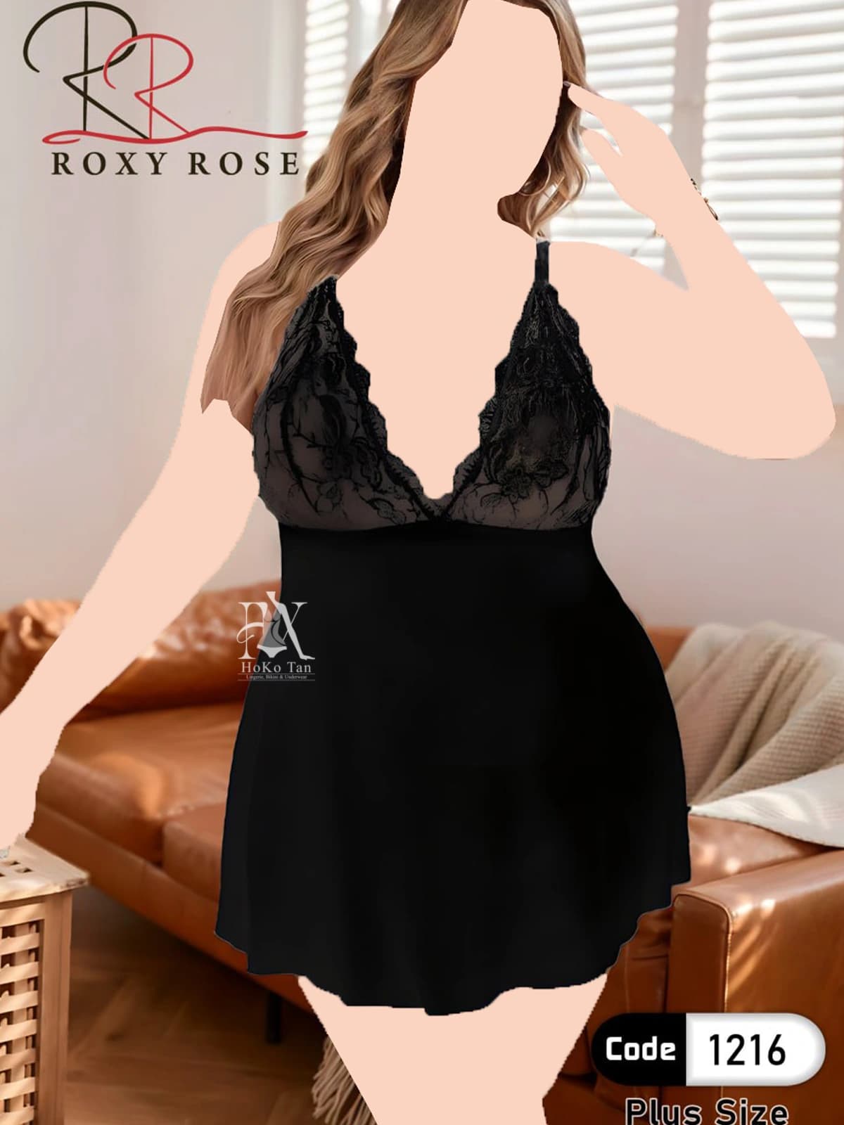لباس خواب زنانه سایز بزرگ مشکی Roxy Rose کد 12161 — تصویر ۴