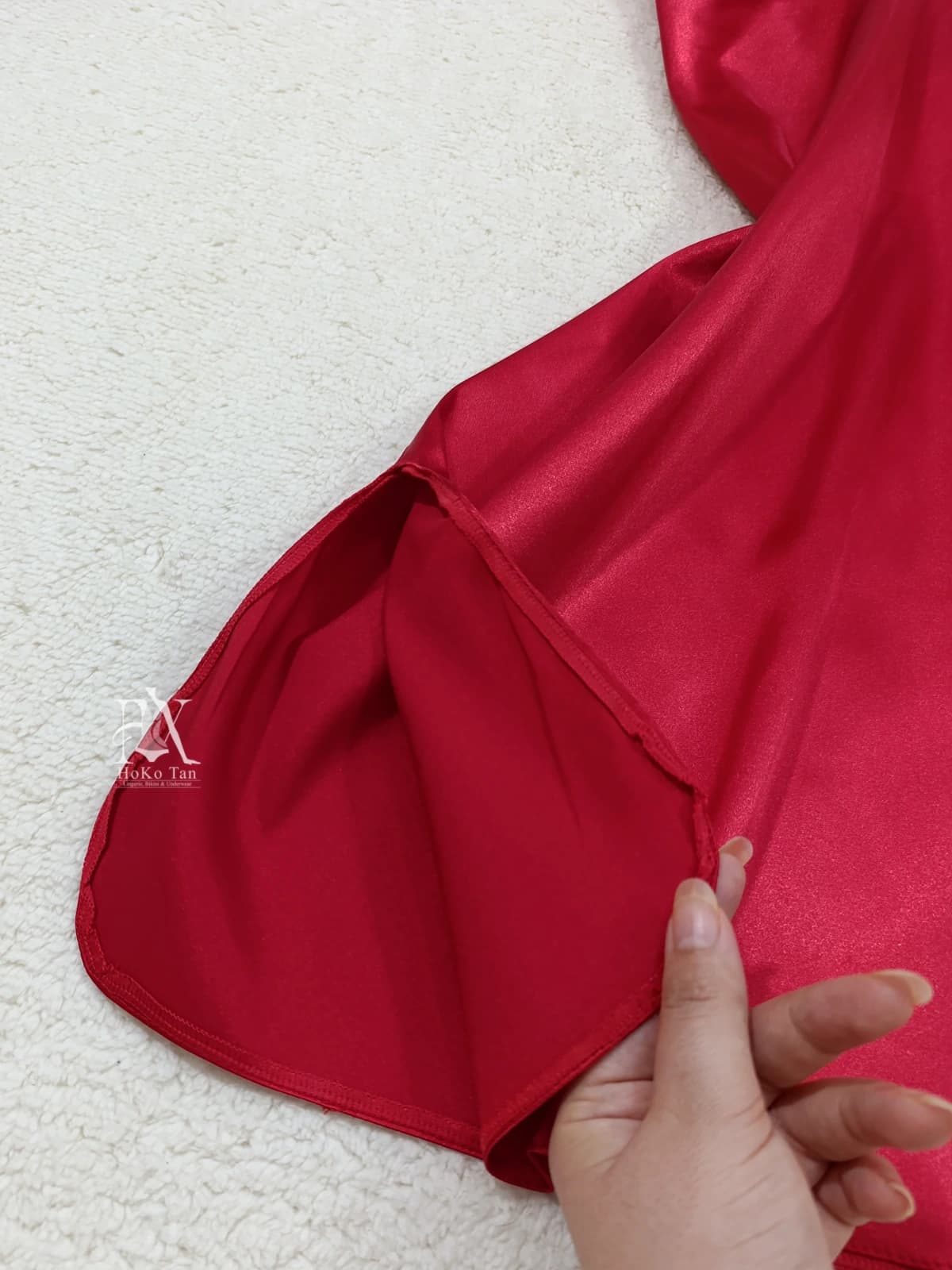 لباس خواب ساتن کوتاه دنیز رنگ قرمز کد 457 — تصویر ۴