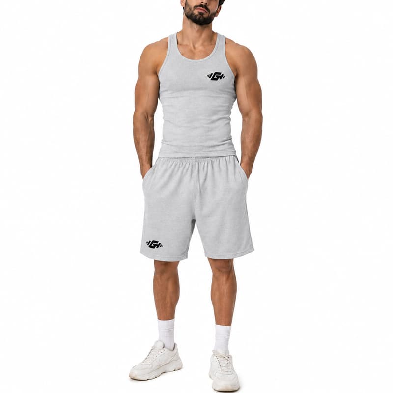 ست رکابی و شلوارک ورزشی مردانه G Wear مدل 5F0604 طوسی روشن