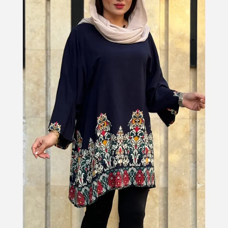 تونیک پلاس سایز طرح اندونزی جنس نخی گلدونه