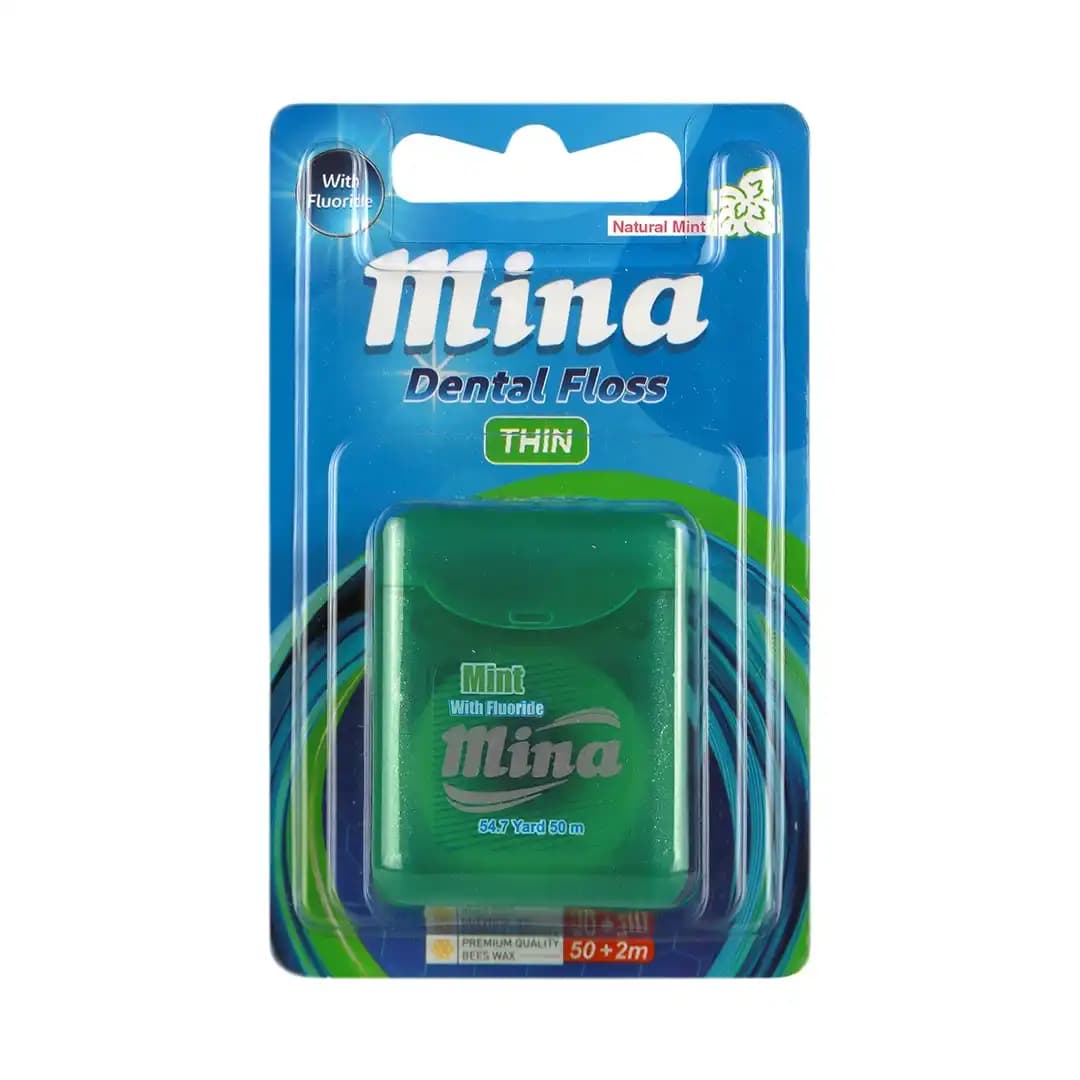 نخ دندان نواری نازک مینا حاوی فلوراید با اسانس نعنا 50 متر/Mina Thin Tape Dental Floss with Fluoride and Mint Essence 50m