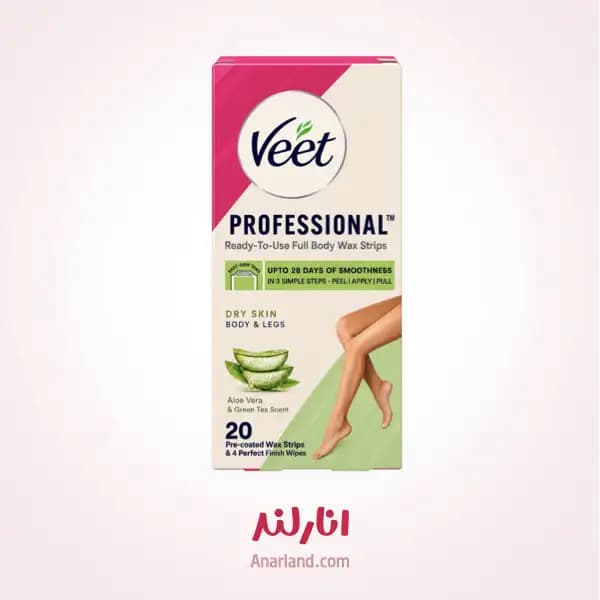 نوار موبر بدن و پا ویت مدل Professional Dry Skin بسته 20 عددی حاوی رایحه آلوئه ورا و چای سیاه